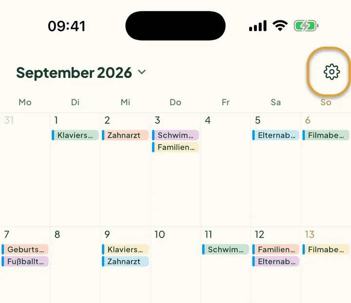 Der Abschnitt Handy-Kalender in den Kalendereinstellungen