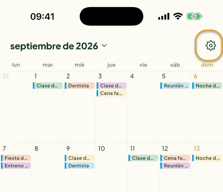 La sección Calendarios del teléfono en los ajustes del calendario