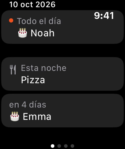 Lo próximo en el reloj: un cumpleaños hoy, la cena de esta noche y un cumpleaños dentro de 4 días.