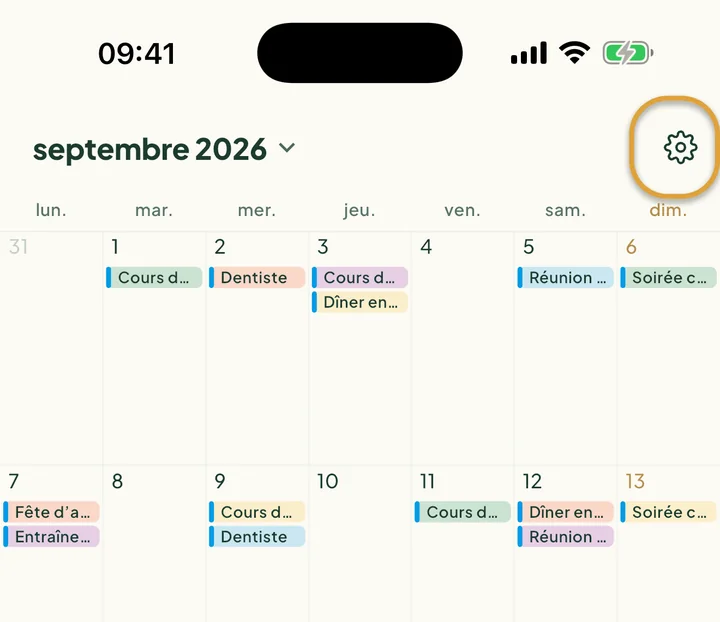 La section Agendas du téléphone dans les réglages de l'agenda