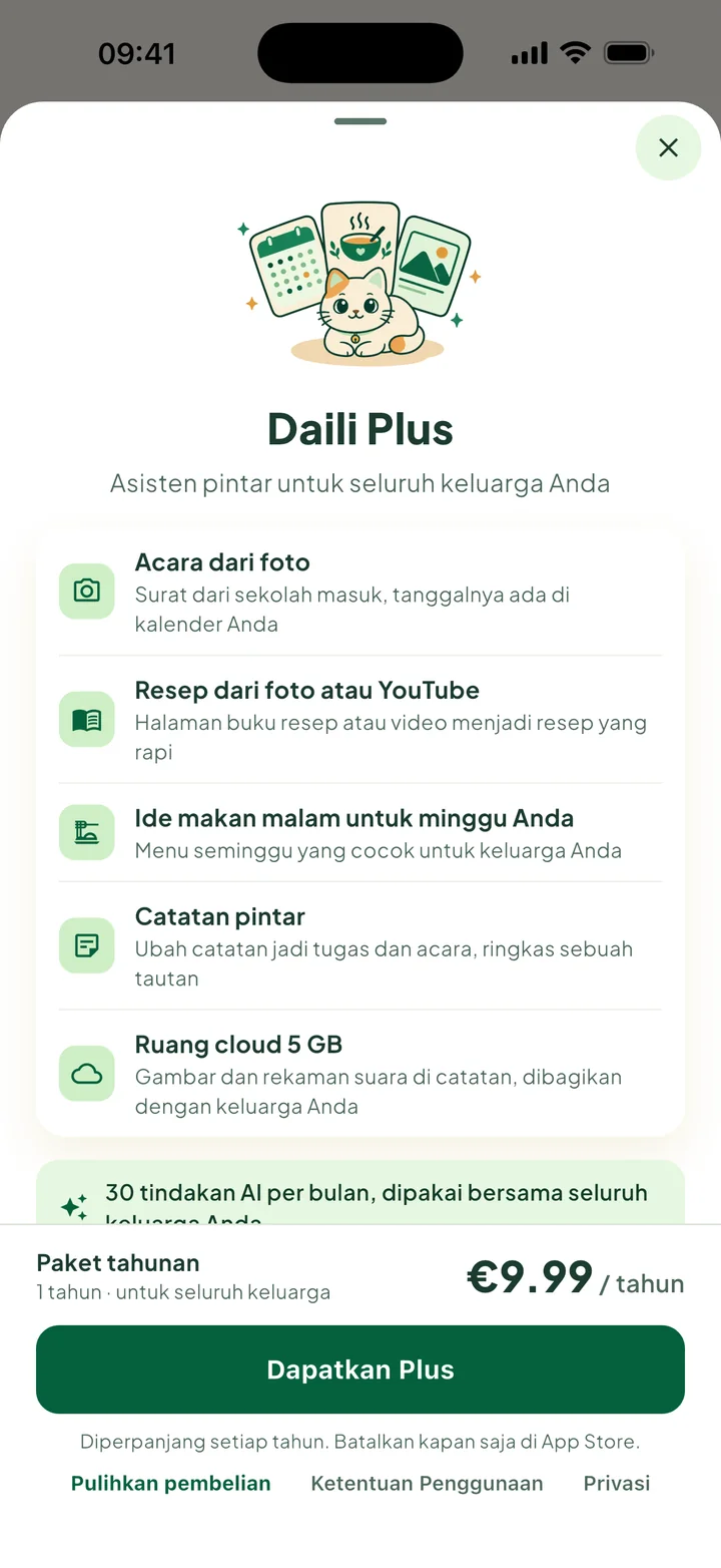 Lembar Daili Plus: apa yang Anda dapatkan, harga tahunan, dan tombol Dapatkan Plus.