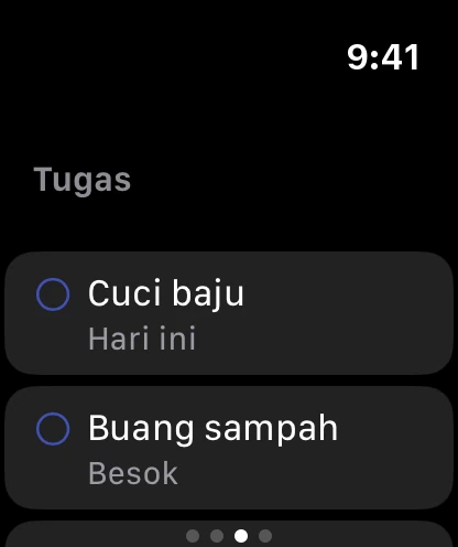 Halaman Tugas di jam dengan dua tugas terbuka, jatuh tempo hari ini dan besok.