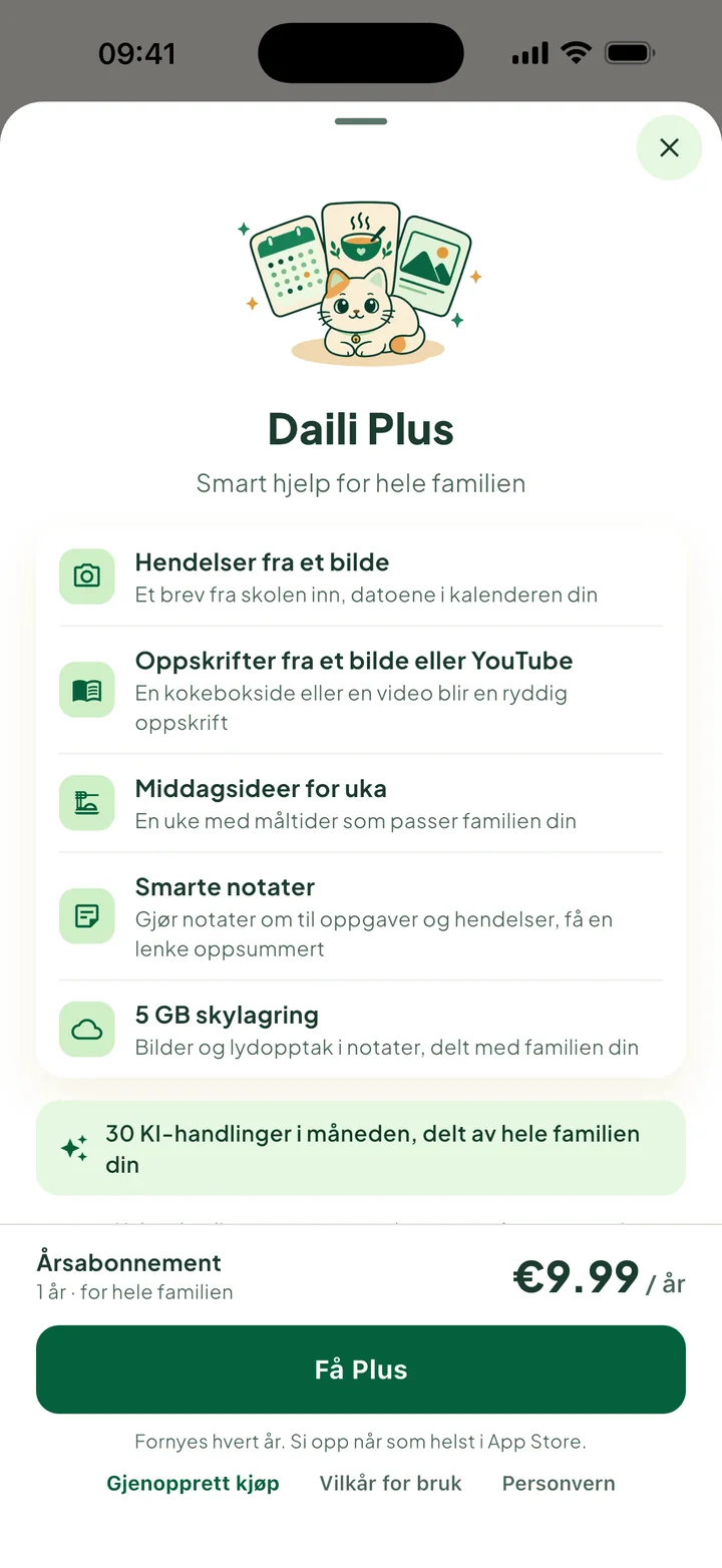 Arket Daili Plus: det du får, årsprisen og knappen Få Plus.