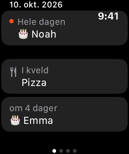 Først ut på klokken: en bursdag i dag, middagen i kveld og en bursdag om 4 dager.