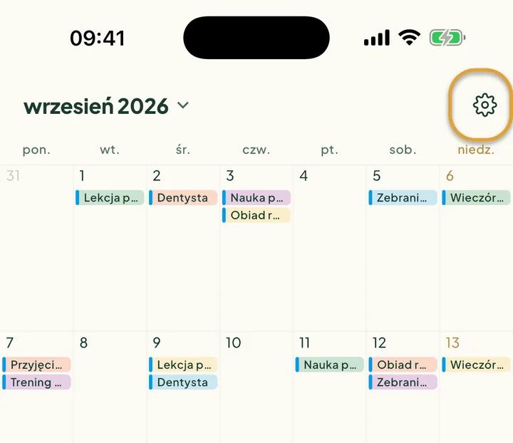 Sekcja Kalendarze w telefonie w ustawieniach kalendarza