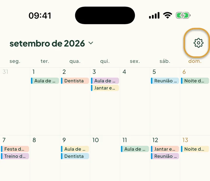 A seção Calendários do celular nas configurações do calendário