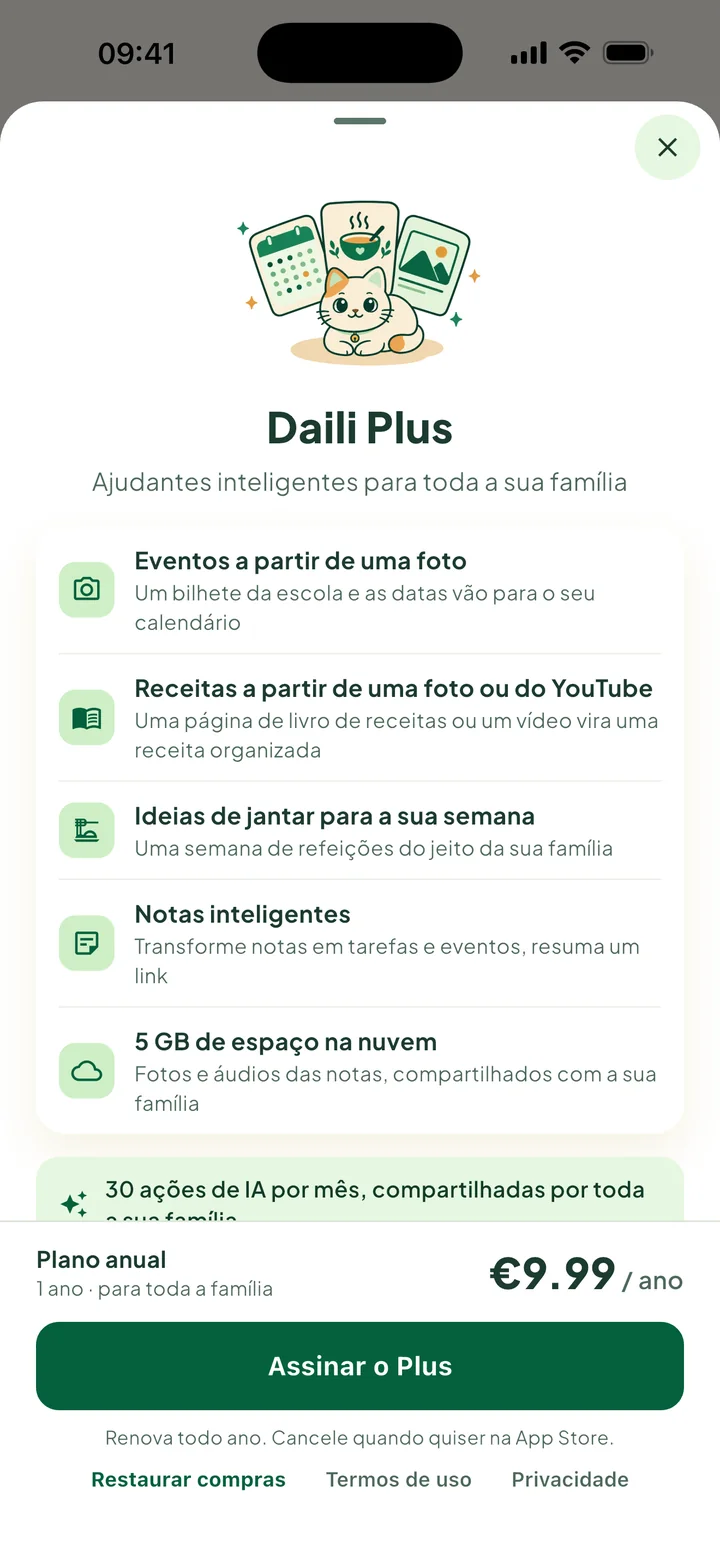 A janela Daili Plus: o que você ganha, o preço anual e o botão Assinar o Plus.