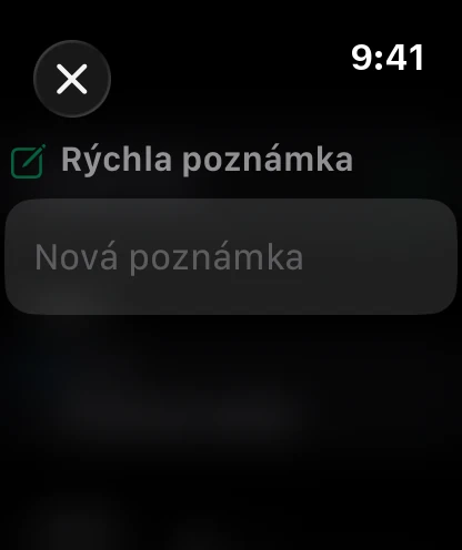 Rýchla poznámka na hodinkách, pripravená na diktovanie.
