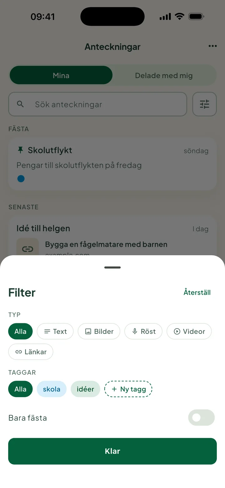 Rutan Filter: Typ, Taggar med Ny tagg, och Bara fästa.
