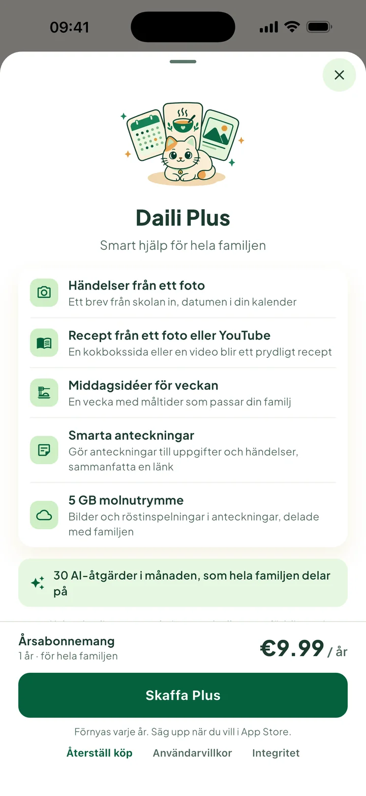 Rutan Daili Plus: vad du får, årspriset och knappen Skaffa Plus.