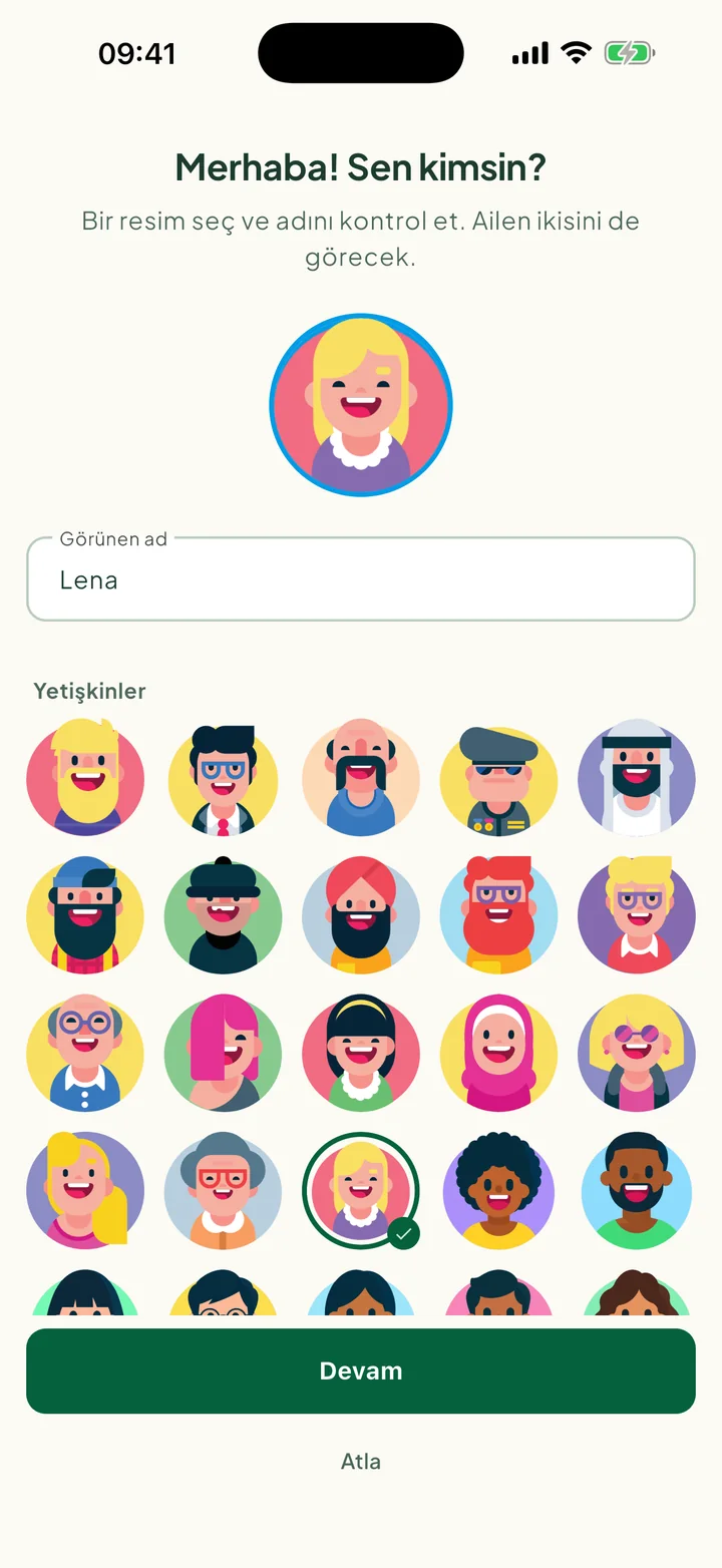 Merhaba! Sen kimsin? adımı; bir resim seçilmiş ve ad doldurulmuş.